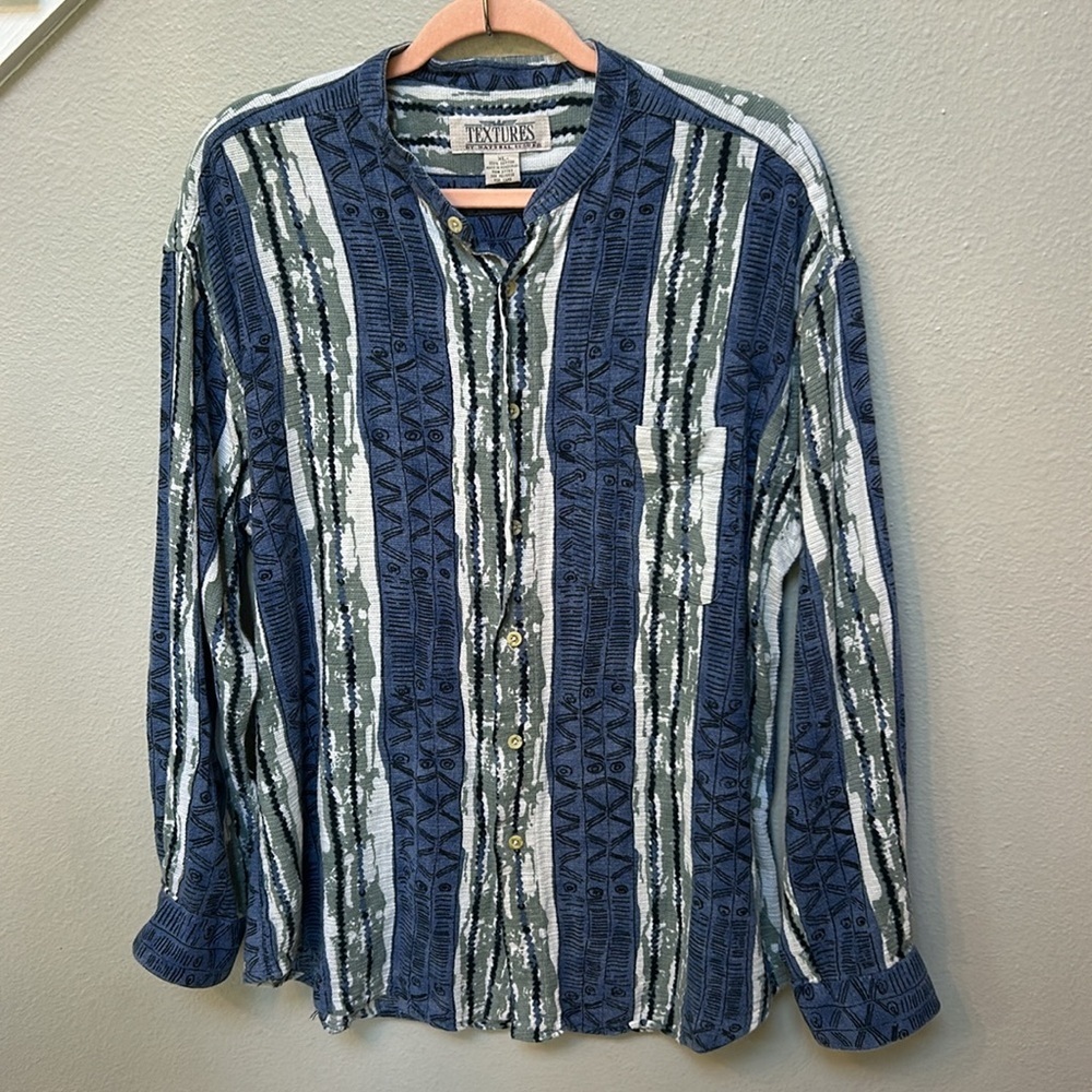 Vintage 90s Coogi style pattern art to wear button front shirt, men’s XL